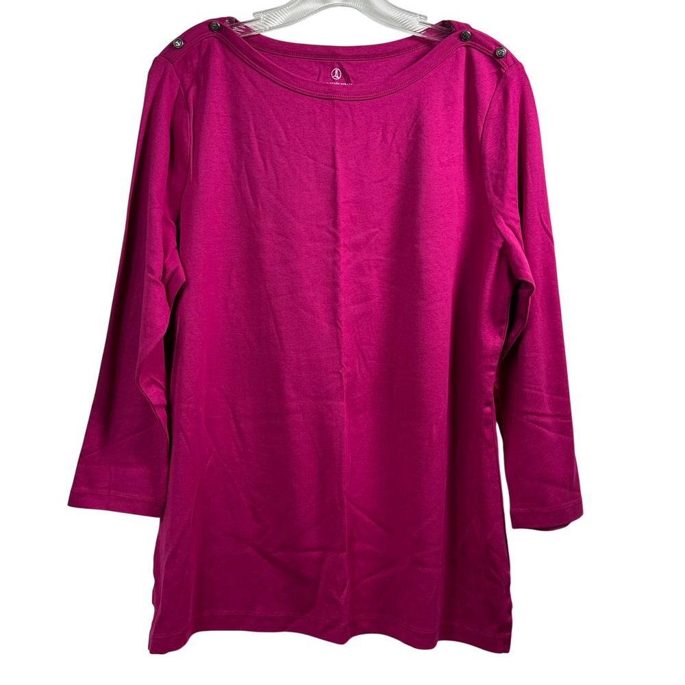 Lands End Womens XL Magenta Pink 100% Cotton Boat Neck 3/4 Sleeve Tunic Top